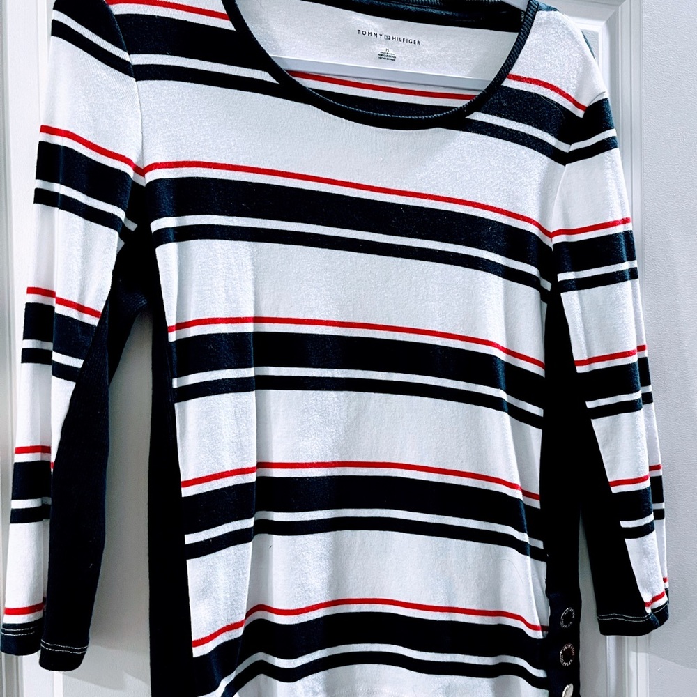 Tommy Hilfiger Striped Red, white and blue dress up or down top.
